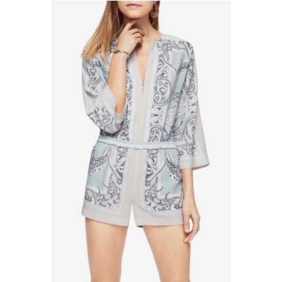 BCBGMaxAzria Lindee Paisley Print 
Romper-BLUE MIST COMBO floral short Jumpsuit - Picture 2 of 15